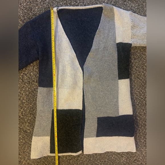 WEGRt Patchwork Open Front Pocketed Knit Sweater - Picture 6 of 6